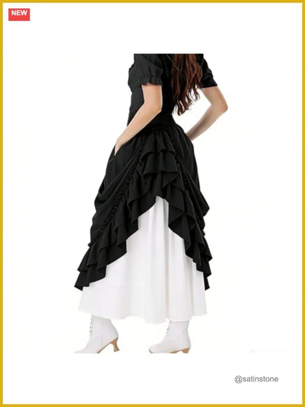Double-Layered Renaissance Maxi Skirt Ruffle Midi Victorian Costume